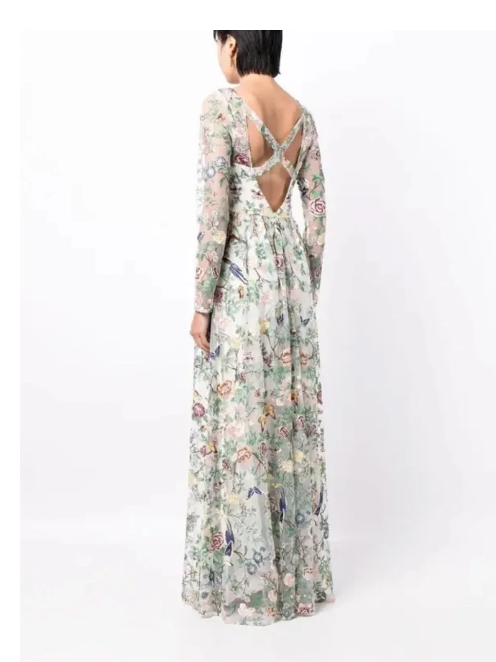 Marchesa Floral Embroidered Long Sleeve Maxi Dress botanical size 4 bride - Picture 2 of 13